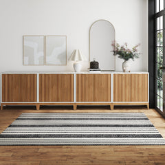 Mid-Century Fluted Wood Credenza Warm White (Set of 4)