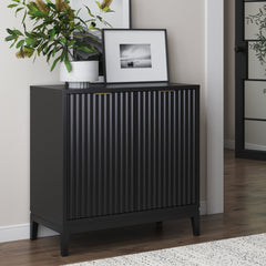 Mid-Century Fluted Storage Cabinet Black Oak