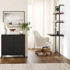 Mid-Century Fluted Storage Cabinet Black Oak