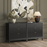 Mid-Century Fluted 3-Drawer Dressers Black Oak (Set of 2)