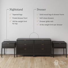 Fluted Wood Bedroom Set Black Oak