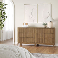 Bohemian Solid Wood 3-Drawer Fluted Dresser Light Brown (Set of 2)