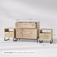 Bohemian Nightstand and Dresser Set for Bedroom