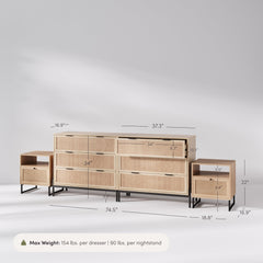 Boho Rattan Cabinet Bedroom Set Light Oak