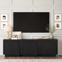 Arched Kitchen Cabinet Credenza Black (Set of 3)