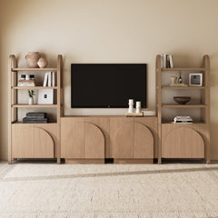 Mid-Century Modern Arched Wood Entertainment Center Oak (2 Cabinets)