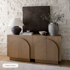 Large Arched TV Console Credenza Oak (Set of 4)