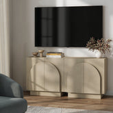 Arched TV Console Cabinet for TVs up to 65" Beige Linen