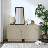 Arched Fabric Wrapped Storage Cabinet Credenza Beige (Set of 2)