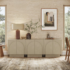 Arched TV Console Cabinet for TVs up to 75" Beige Linen