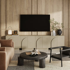 Arched TV Console Cabinet for TVs up to 100" Beige Linen