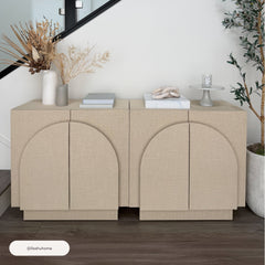 Arched TV Console Cabinet for TVs up to 65" Beige Linen