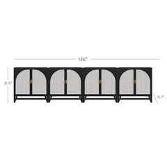 Large Rattan Credenza Console Black (Set of 4)