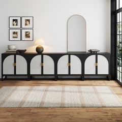 Large Rattan Credenza Console Black (Set of 4)