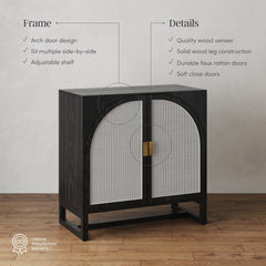 Large Rattan Credenza Console Black (Set of 4)