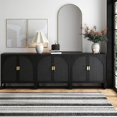 Arched Wooden Storage Credenza Black Rattan (Set of 3)