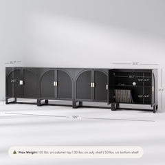 Arched Wooden Storage Credenza Black Rattan (Set of 4)