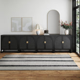 Arched Wooden Storage Credenza Black Rattan (Set of 4)