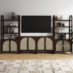 Arched Entertainment Center Wood Dark Acacia