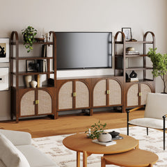 Arched Entertainment Center Wood Dark Acacia