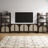 Arched Bookshelf Entertainment Center for 75" TV Dark Acacia