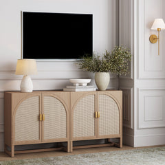 Boho Arched Cabinet Credenza Raw Oak (Set of 2)
