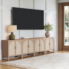 Large Boho Arched Cabinet Credenza Raw Oak (Set of 4)
