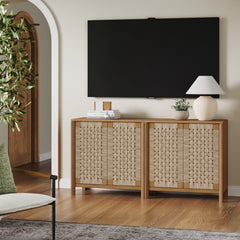 Boho Woven Seagrass Storage Cabinet Credenza Light Brown (Set of 2)