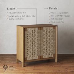 Boho Woven Seagrass Storage Cabinet Credenza Light Brown (Set of 3)