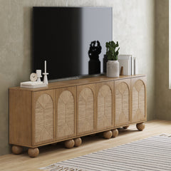 Seagrass Arched Storage Cabinet Credenza Light Brown (Set of 3)