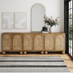 Seagrass Arched Storage Cabinet Credenza Light Brown (Set of 3)
