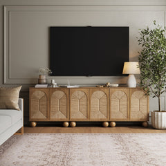 Seagrass Arched Storage Cabinet Credenza Light Brown (Set of 3)