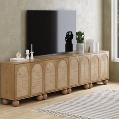 Large Seagrass Arched Storage Cabinet Credenza Light Brown (Set of 4)