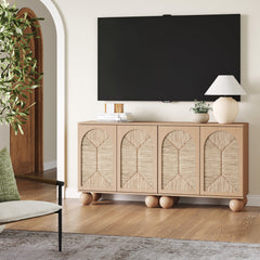 Seagrass Arched Storage Cabinet Credenza Raw Oak (Set of 2)