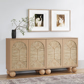 Seagrass Arched Storage Cabinet Credenza Raw Oak (Set of 2)