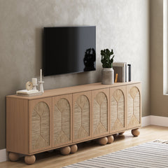 Seagrass Arched Storage Cabinet Credenza Raw Oak (Set of 3)