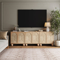 Seagrass Arched Storage Cabinet Credenza Raw Oak (Set of 3)