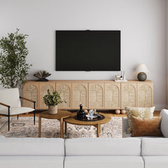 Large Seagrass Arched Storage Cabinet Credenza Raw Oak (Set of 4)