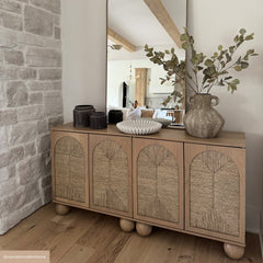 Large Seagrass Arched Storage Cabinet Credenza Raw Oak (Set of 4)
