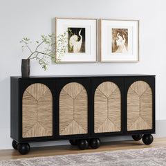 Seagrass Arched Storage Cabinet Credenza Black (Set of 2)