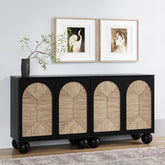 Seagrass Arched Storage Cabinet Credenza Black (Set of 2)