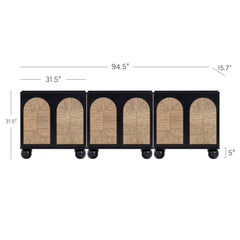 Seagrass Arched Storage Cabinet Credenza Black (Set of 3)