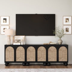 Seagrass Arched Storage Cabinet Credenza Black (Set of 3)