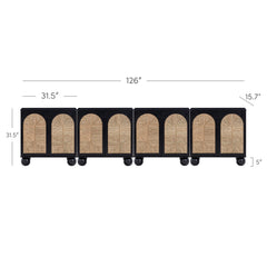 Large Seagrass Arched Storage Cabinet Credenza Black (Set of 4)