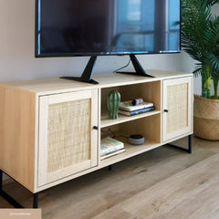Rattan & Wood 2-Door TV Cabinet Light Oak