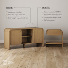 Arched TV Stand and End Table Living Room Set Warm Oak