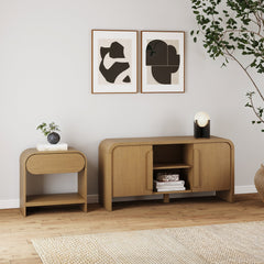 Arched TV Stand and End Table Living Room Set Warm Oak