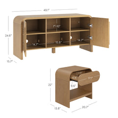 Arched TV Stand and 2 End Tables Living Room Set Light Brown
