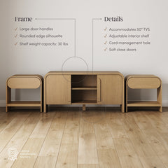 Arched TV Stand and 2 End Tables Living Room Set Light Brown
