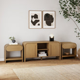 Arched TV Stand and 2 End Tables Living Room Set Light Brown